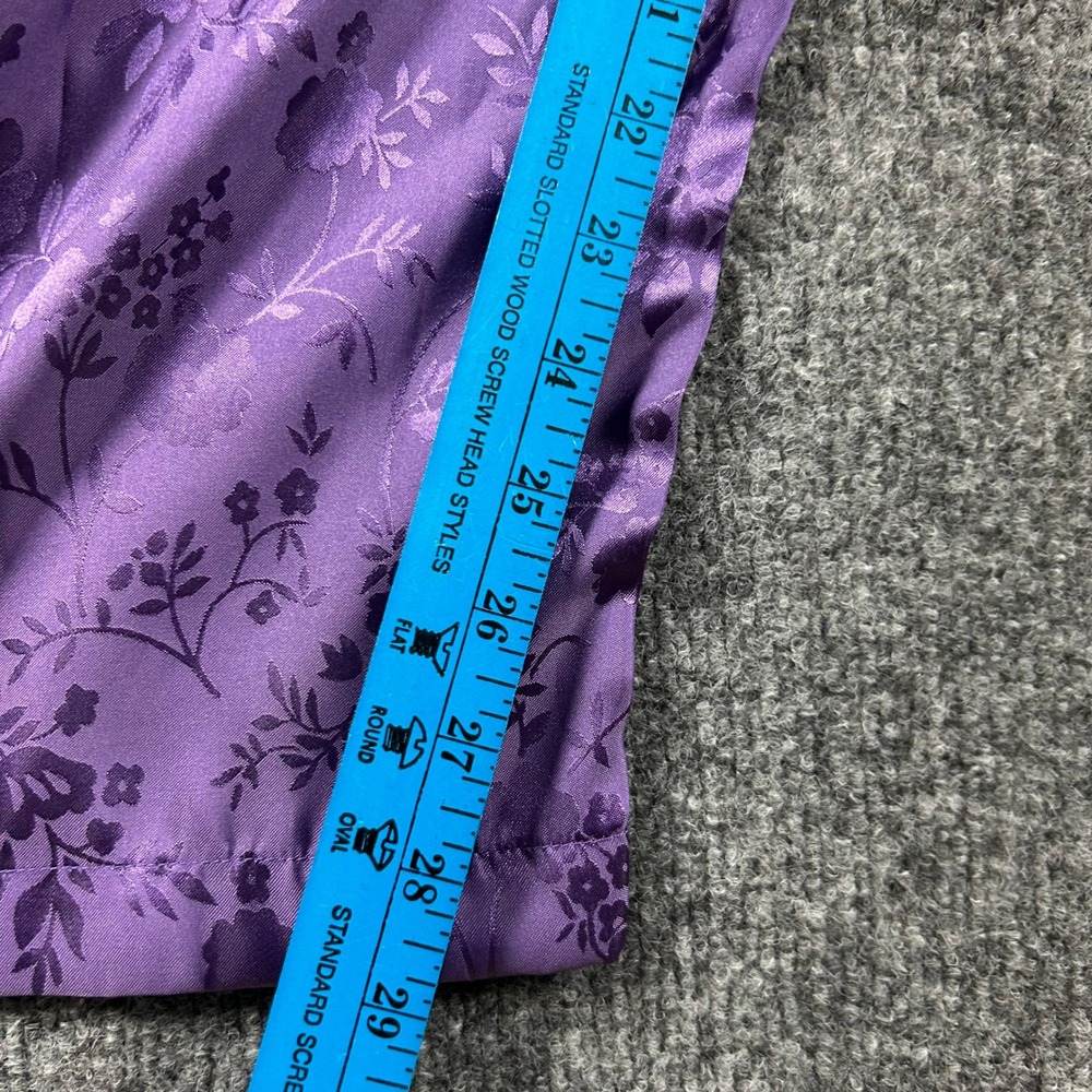 Bloomingdales Purple Floral Jacquard Satin Pajama Set Frog Button XL - Picture 6 of 14